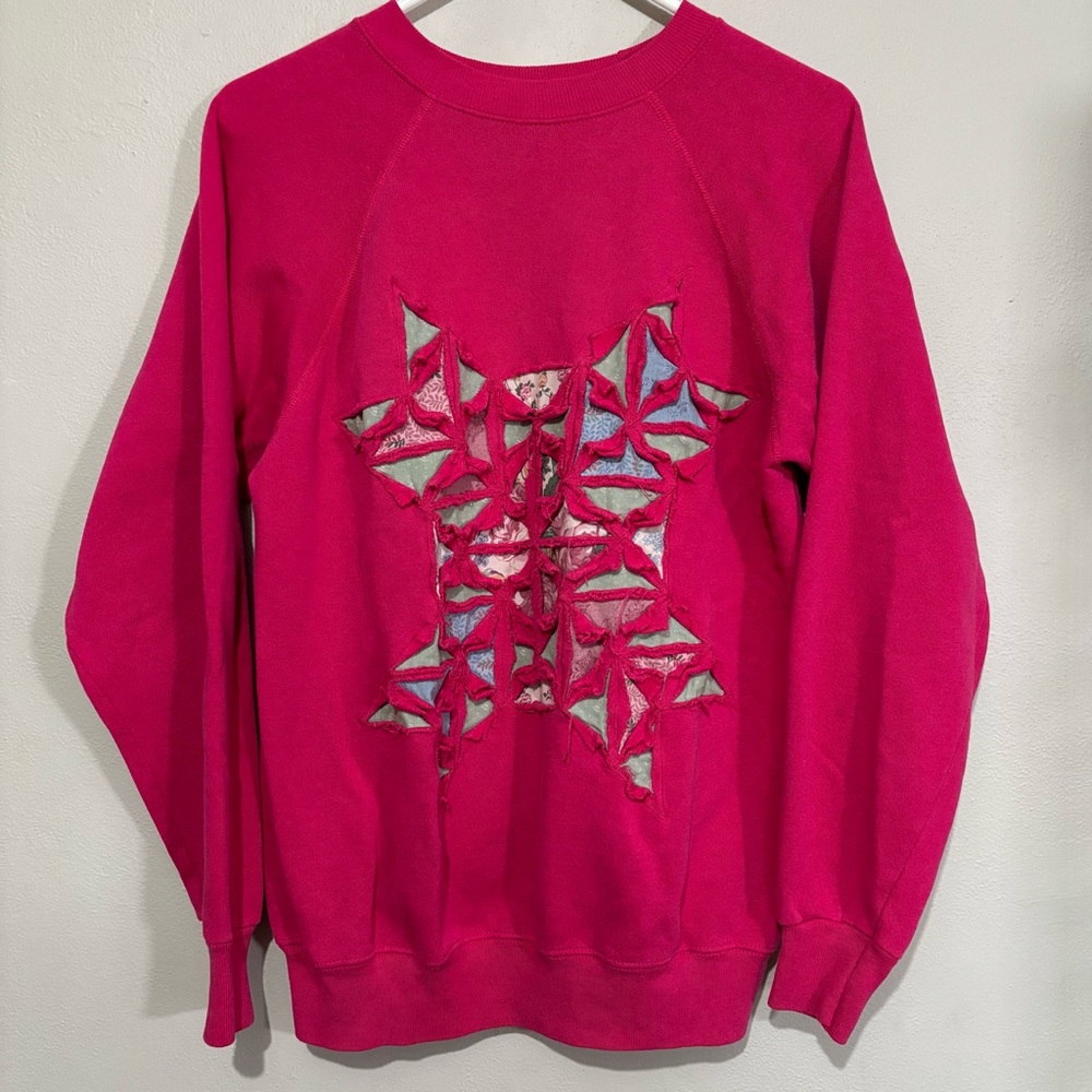 Hanes Vtg Shredded Floral Crewneck Sweatshirt Size Large Pink